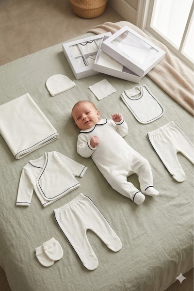PARK BEBE kız ve erkek bebek için hastane çıkışı biye detaylı bebe yaka