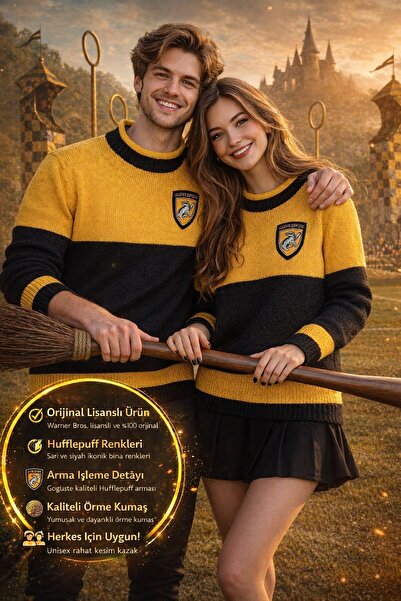 TOYFEST Pulover Harry Potter Hufflepuff Quidditch, licențiat, tricotat, galbe...