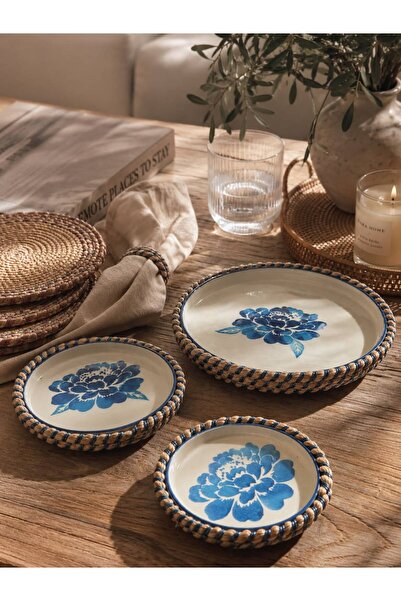 Home Inn Home Textile Presentation Set of 3 Wicker Look – Blue Flower Pattern