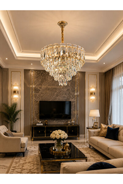 Kristal 40 CM LÜX SALON AVİZE GOLD