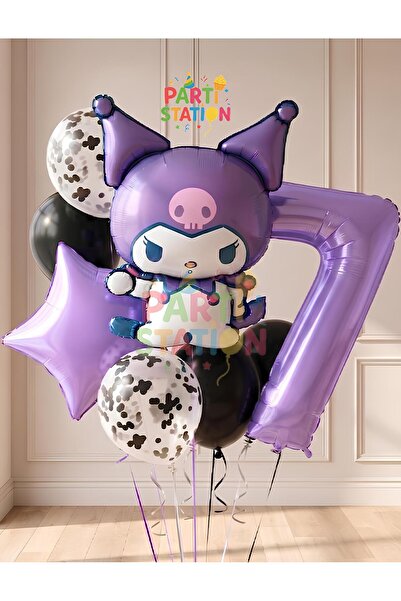 Parti Station Kuromi 7 Yaş Balon Set Yıldız Balon Anime Sanrio Hello Kitty Ku...