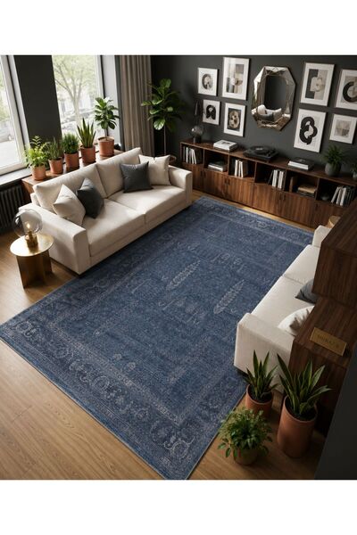 Neşem Halı Boutique EKOHALI Shiraz SHR 03 Navy Vintage Desenli Sıcak Renk Ton...