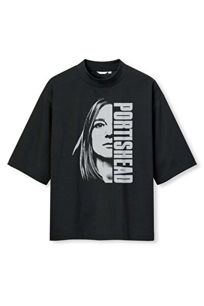 buzagi tasarım ürünleri Portishead Digital Print Oversize Black Unisex T-Shirt