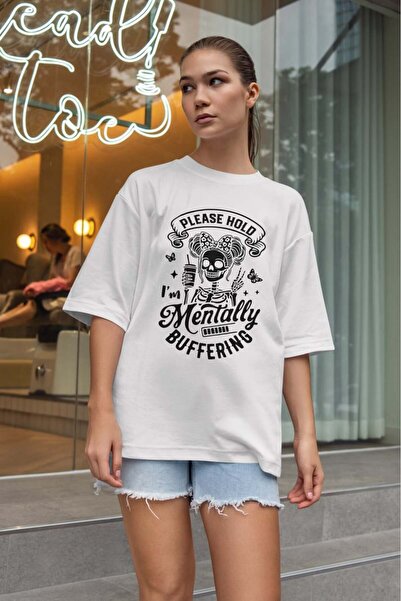 buzagi tasarım ürünleri Sarcastic Oversize Unisex White T-Shirt