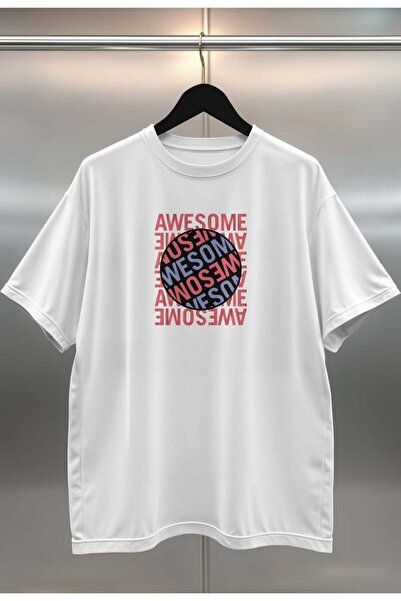 buzagi Awesome Oversize Digital Printed White T-Shirt
