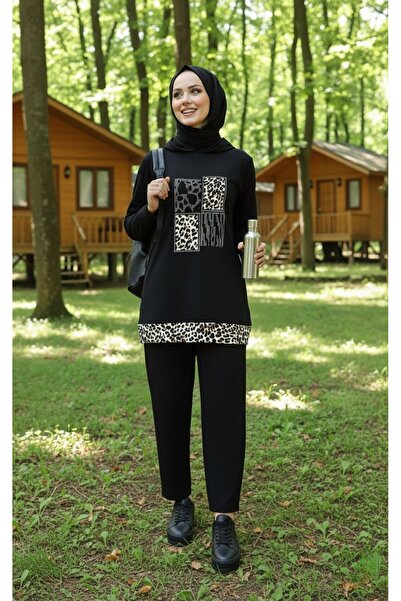 Hürrem Fi̇raz Takim Crystal Fabric Women's Black Color Leopard Patterned and ...