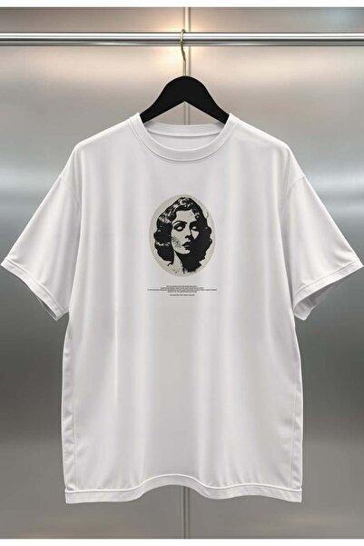 buzagi Abstraction Digital Print Oversize White Unisex T-Shirt