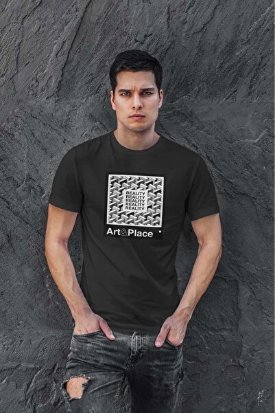 buzagi tasarım ürünleri Art & Place Regular Fit Black Unisex T-Shirt