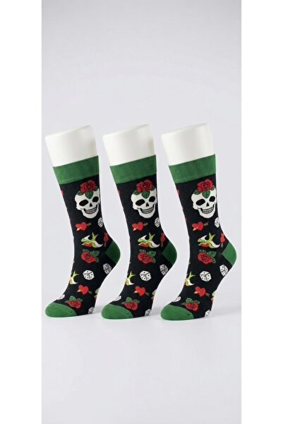 EXE HAPPY COLORS RETRO KURUKAFA DESEN COTON DİKİŞSİZ 3 ÇİFT 40-44