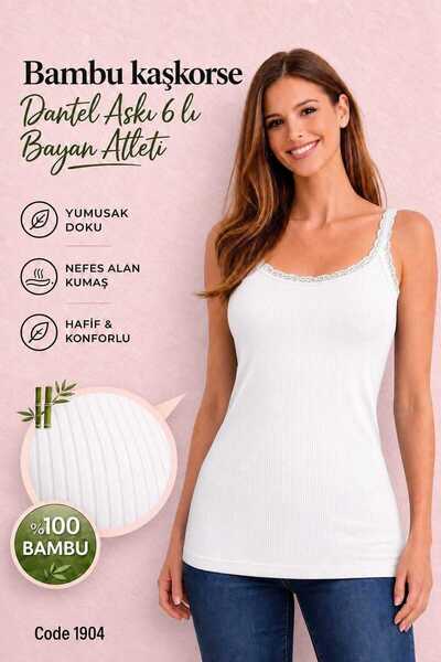 BEYAZTOPTAN Bamboo Camisole with Lace and Rope Straps, 6-Piece Set
