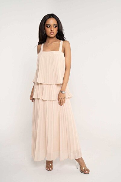 mica Sleeveless Pleated Layered Midi Dress