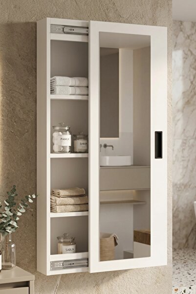 L'occi Concept Adlena 4 Raflı Sürgülü Aynalı Banyo Dolabı Çok Amaçlı Dolap Be...