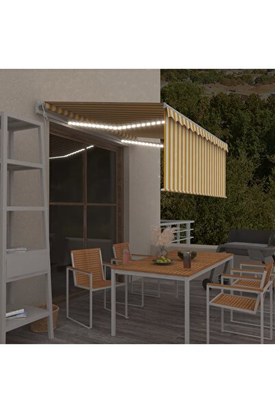Concept Copertină automată cu stor&LED&senzor vânt galben&alb 3,5x2,5 m