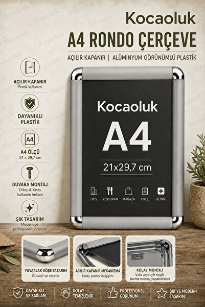 Kocaoluk A4 Rondo okvir - Okvir za postere - Okvir za dokumente - Plastični o...