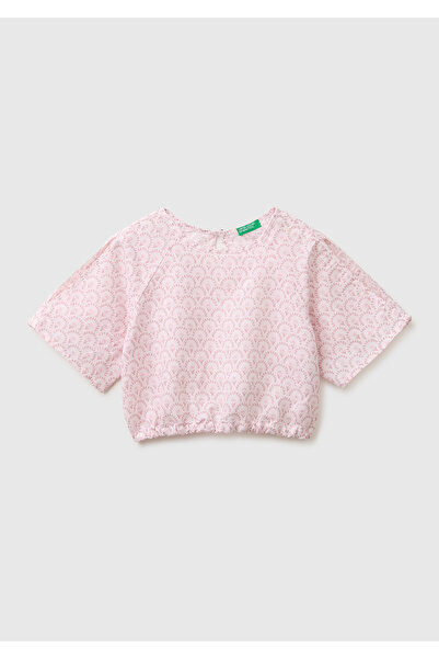 United Colors of Benetton Момичешка блуза в цвят пепел от рози, с цялостен пр...