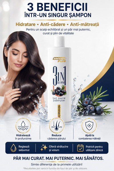 Softto Plus Șampon 3în 1 Hidratant, Anti-Cădere & Anti-Mătreață