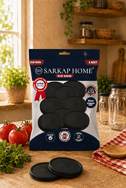 Sarkap Hijyenik Paketli 8'li 82 mm Klik Kavanoz Kapak - Siyah