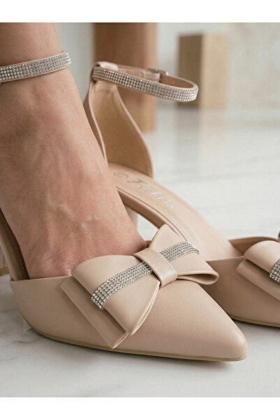 Zaira Pantofi cu toc dama bej din piele ecologica Elis #24675 - 38