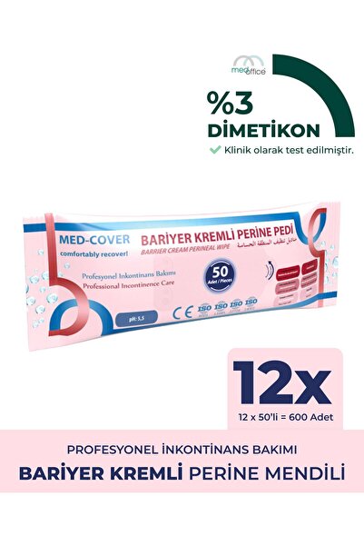 MED-COVER Bariyer Kremli Perine Bölgesi Temizleme Pedi/mendili 50'li - 12 Adet