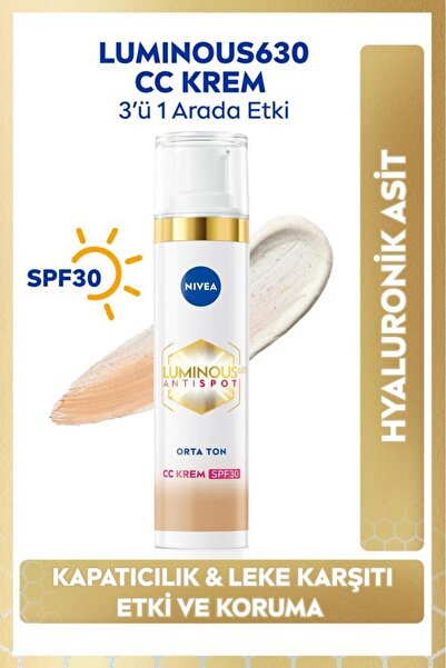 NIVEA Luminous630 Koyu Leke Karşıtı CC Yüz Kremi 40ml, SPF30 Güneş Koruyucu, ...