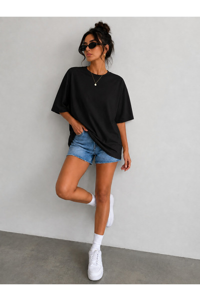 POLYMOOD Set of 3 Oversize 100% Organic Cotton Round Neck Loose Fit T-Shirts