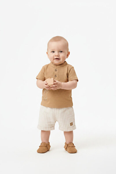 mumbino Baby Boy Summer 2-Piece Set Buttoned Cotton T-Shirt and Striped Relax...