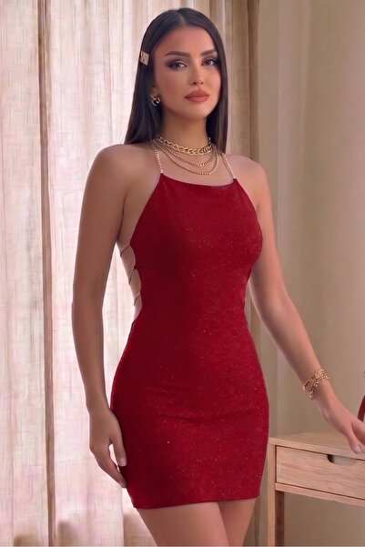 ALFUDO Moda Collection Special Low Back Cut and Stone Chain Detailed Graduati...