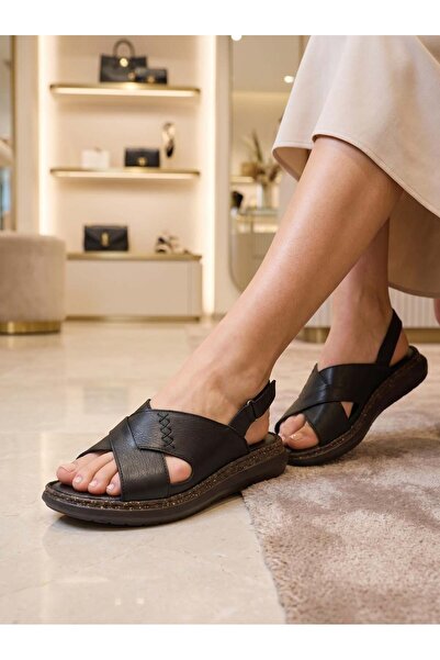 Nesil Shoes Mns 153 Black Genuine Soft Leather Women's Sandals