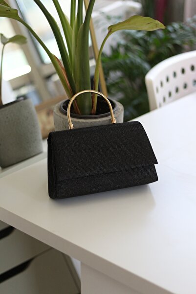 Moom Bag Γυναικεία βραδινή τσάντα με μεταλλικό μαύρο ασημί λαμπερό κάλυμμα κα...