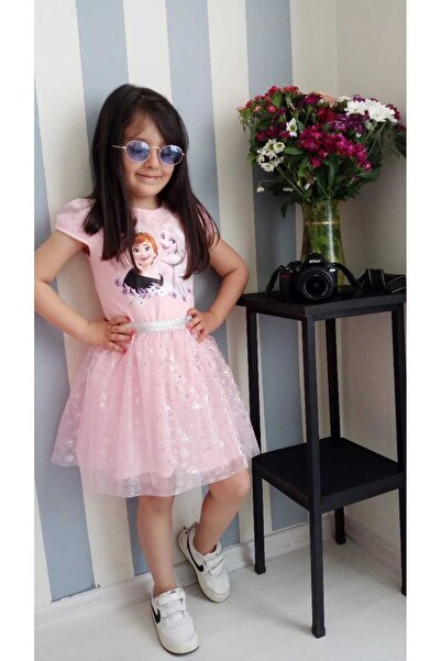 Kids Nilche Elsa Frozen Kısa Kollu Kız Çocuk Elbise