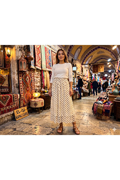 HANIMCA GİYİM FUSTĂ DIN ȘIFON CU MODEL POATELATE, CU TALIE ELASTICĂ, CU CĂPTU...