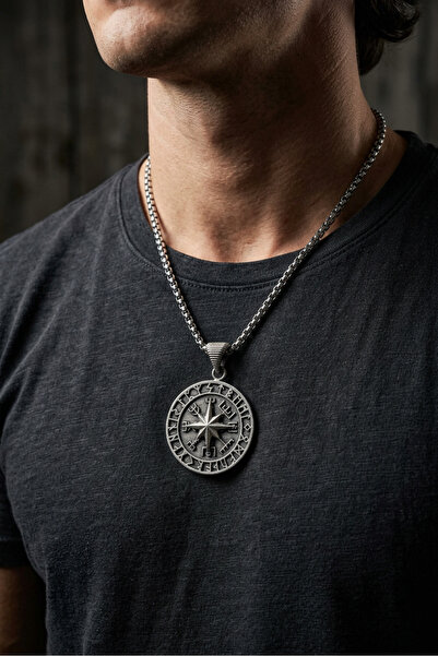 Begondio Vegvisir Pusula El İşçiliği Paslanmaz Çelik Zincir Erkek Kolye