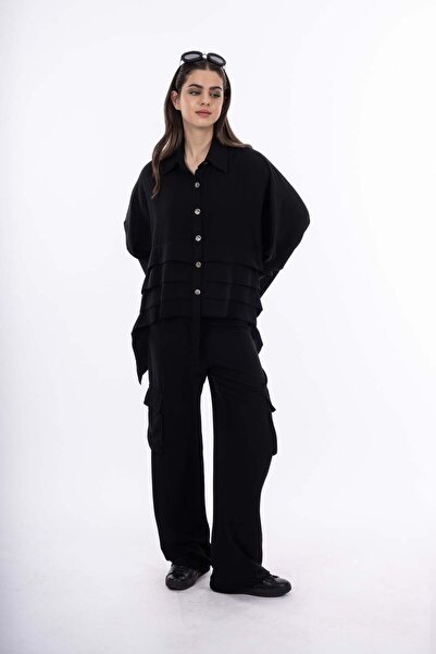byözlemyazan Baggy Women's Trousers with Pockets and Draped Fabric