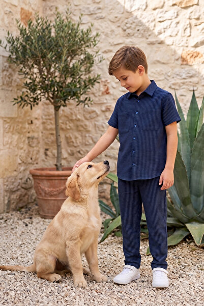Mutlu Kids Erkek Çocuk Kısa Kollu Çizgili Gömlek