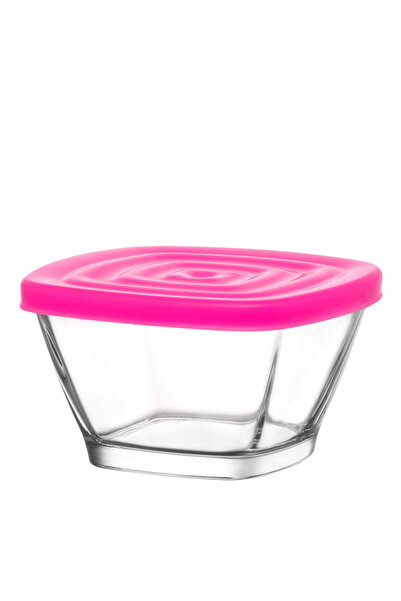 LAV Defne Cam Saklama Kabı 2'li Küçük Boy 315 ml Kare Pembe Plastik Kapaklı (...