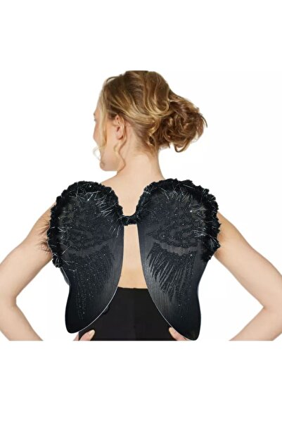 partidolu Halloween Fairy Angel Peri Siyah Renk Otrişli Simli Melek Kanadı 46...
