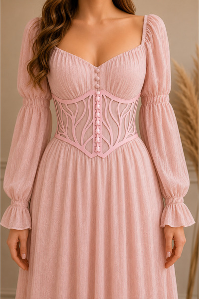 PELIUS Pink Design Corset Belt, Pink Ribbon Detailed Adjustable Corset