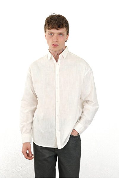 NOHOW Linen Look 100% Cotton Comfortable Fit Drop Shoulder Men's Plain Shirt