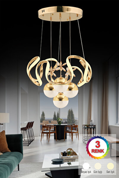 Luxira Aydınlatma Minal 4'lü Kumandalı Gold Led Üç Renk Ledli Avize