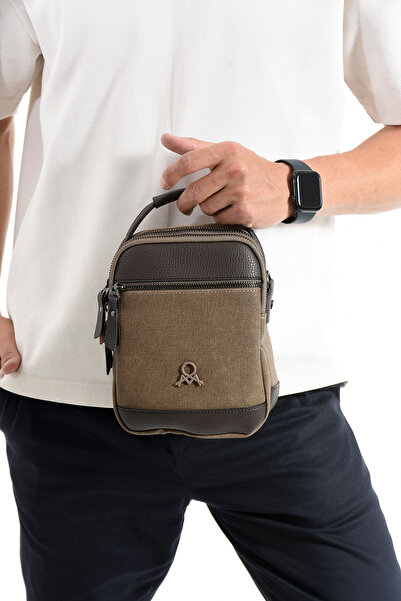 MEGA POLO CLUB OF COLORS NEW JERSEY Toprak Kahve Men's Canvas Crossbody Shoul...