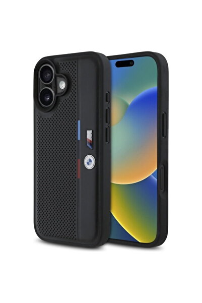 BMW iPhone 16 - Σκληρή Θήκη M Διάτρητη Τρίχρωμη Λεπτομέρεια Γραμμής (BMHCP16S...