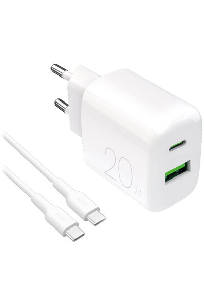 Puro USB-A + USB-C 1.2m - 20W Alb