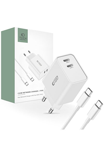 Tech-Protect 2x Cablu USB-C PD USB-C 1m inclus 35W Alb