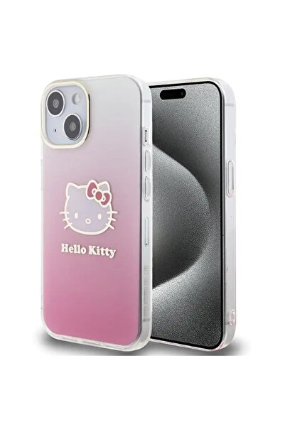 Hello Kitty Husă IML Gradient Electrop cu cap de pisicuță pentru iPhone 15 - roz