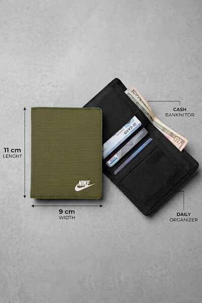 Nike Unisex Khaki Sports Wallet with Card Holder Compact Design 11X9 cm