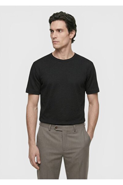 Ramsey Black Plain 100% Linen T-Shirt