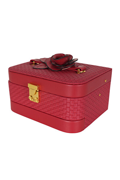 Assoda Luxury Jewelry Organizer Case with Flower and Lock Double Drawer Pu Je...