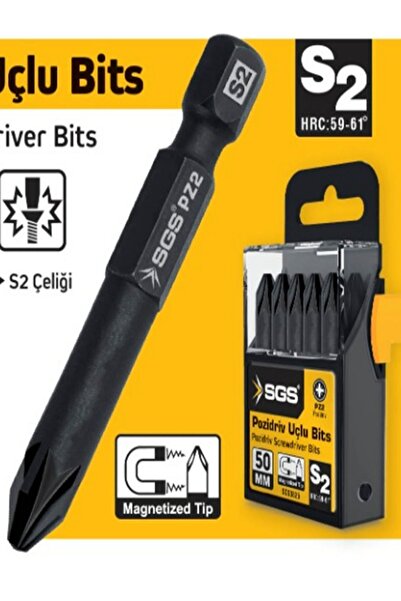 SGS 10 adet yıldız uçlu bits Pz2 50mm S2 Çeliği Mıknatıslı