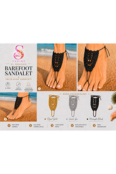 YSHINE El Örgüsü Barefoot Sandalet Halhal Bohem Plaj Ayak Aksesuarı Ayarlanab...