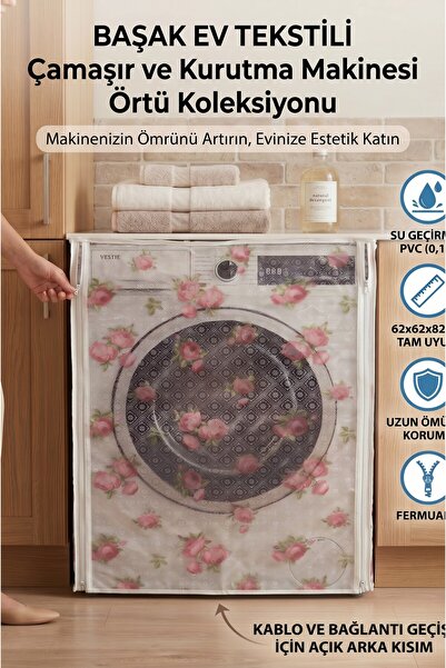 Başak Ev Tekstili Prozirna PVC navlaka za veš mašinu sa uzorkom ružičastog cv...